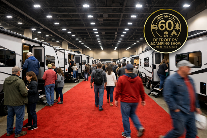 Happy People Exploring RV at the Detroit Show